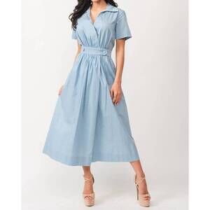 NEW TEA & CUP short sleeve a-line midi dress in light denim